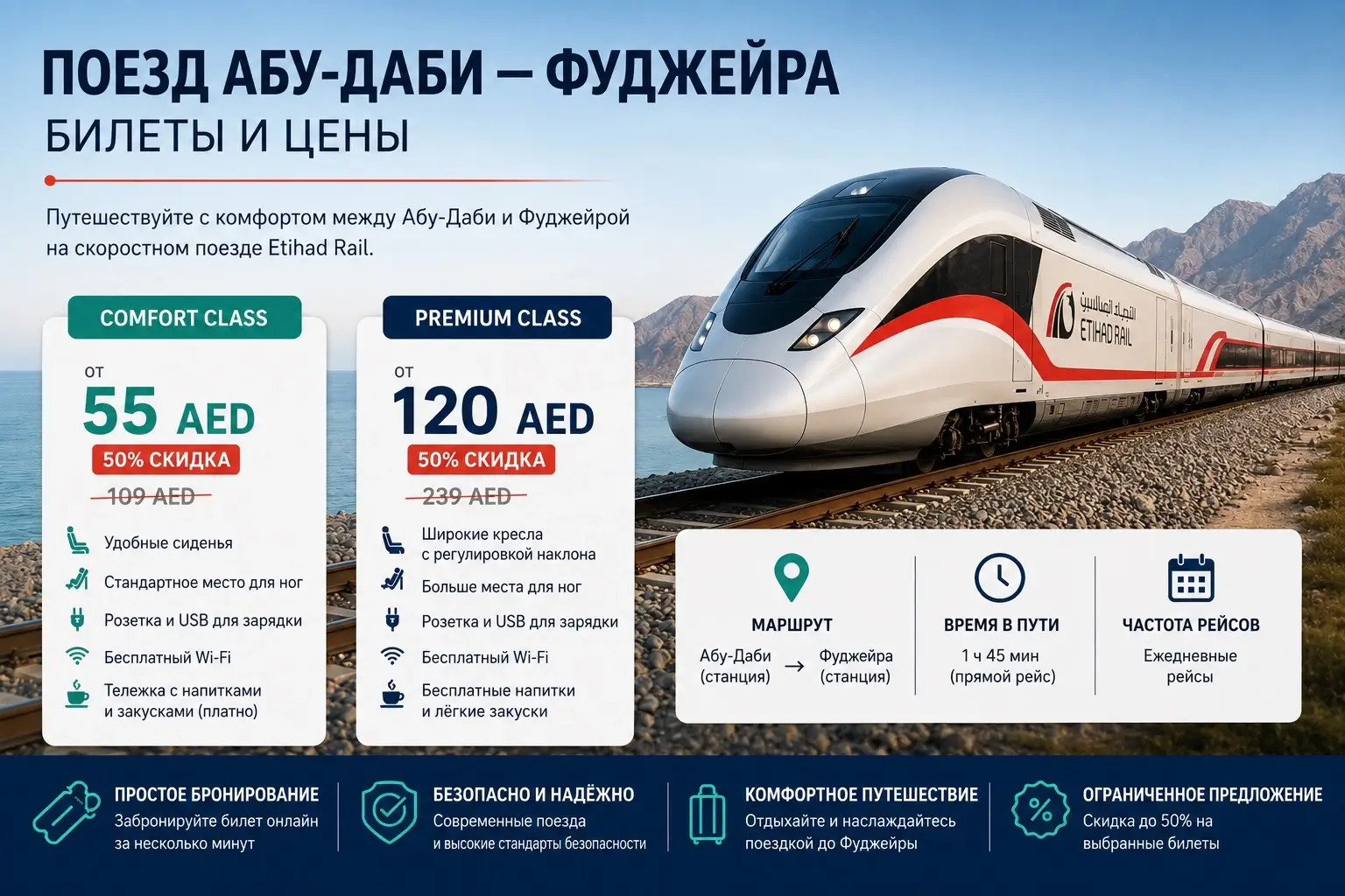Стоимость билетов на поезд Абу-Даби — Фуджейра