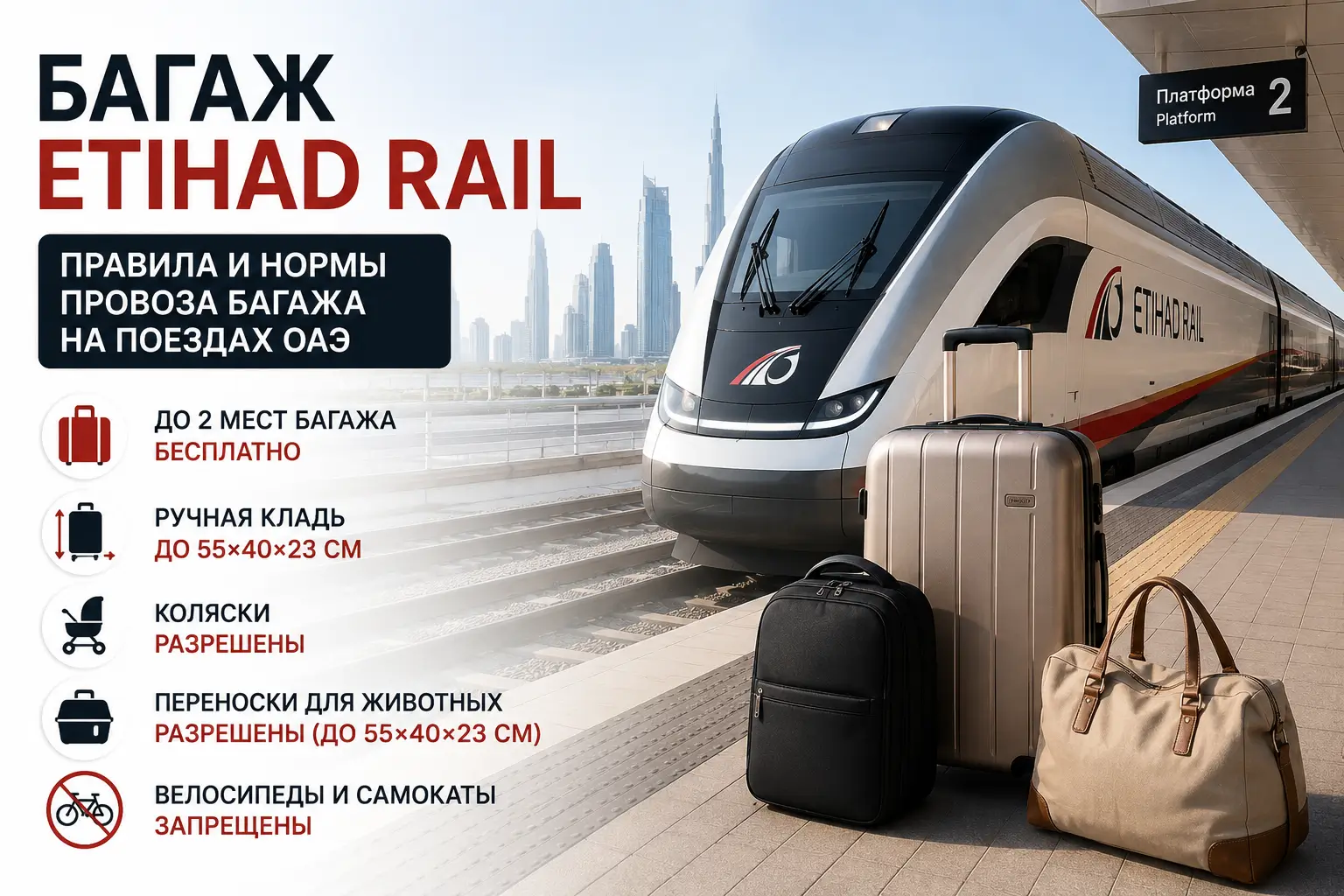 Нормы провоза багажа Etihad Rail